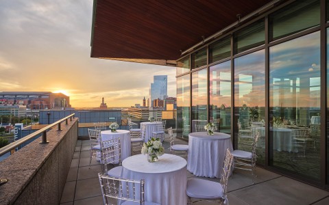 a table set up on a rooftop