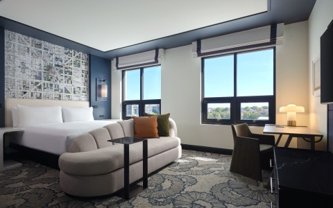 a room with a bed and a couch