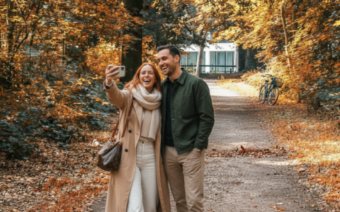 a man and woman taking a selfie