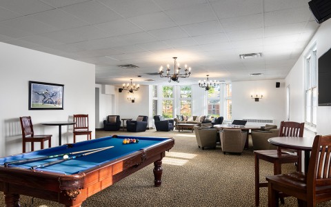 a pool table in a room