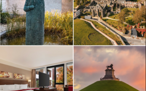 a collage of different images of a house and a statue