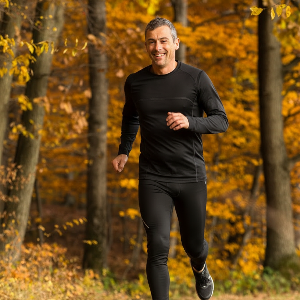 a man running in the woods
