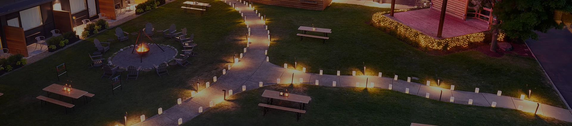 a walkway with small lights