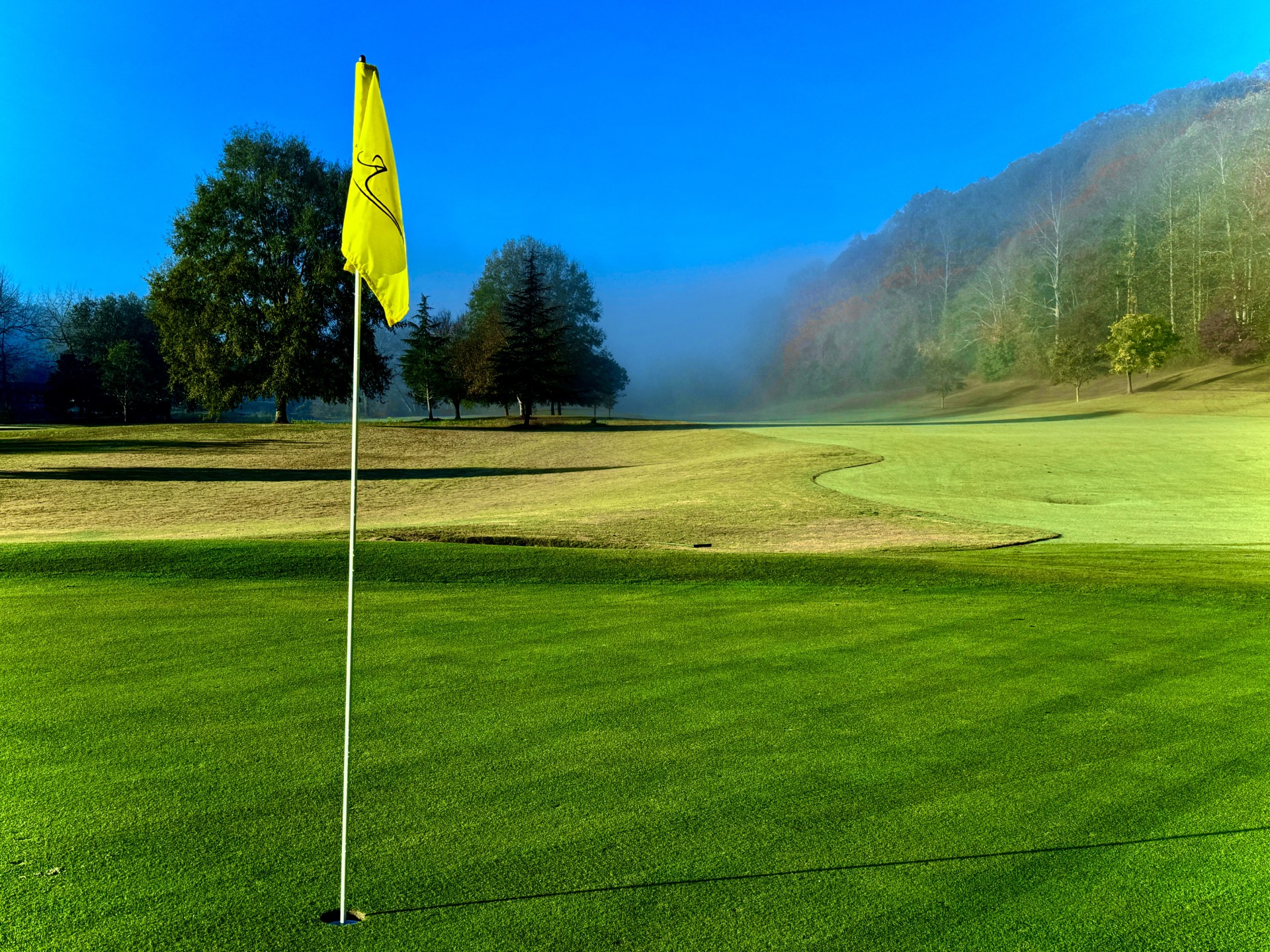 a flag on a golf course