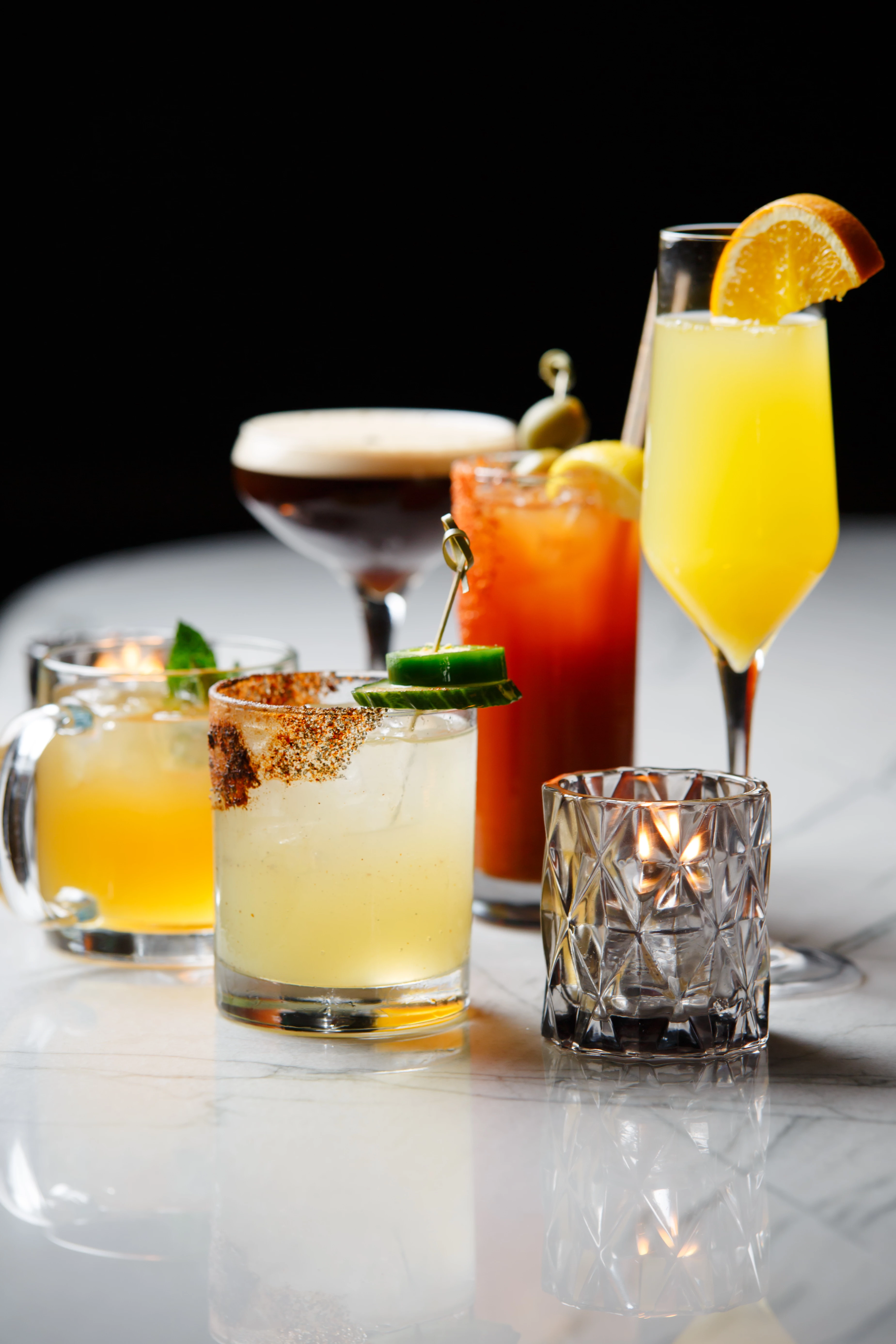 a group of drinks on a table