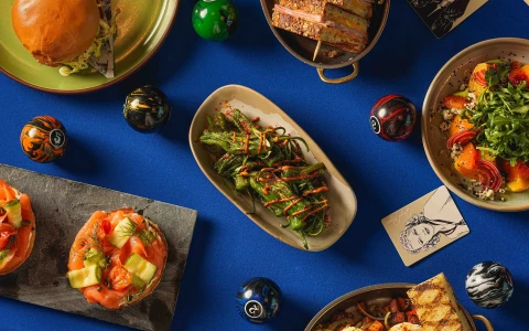 a table with plates of food