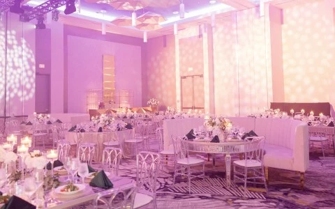 a room with tables and chairs