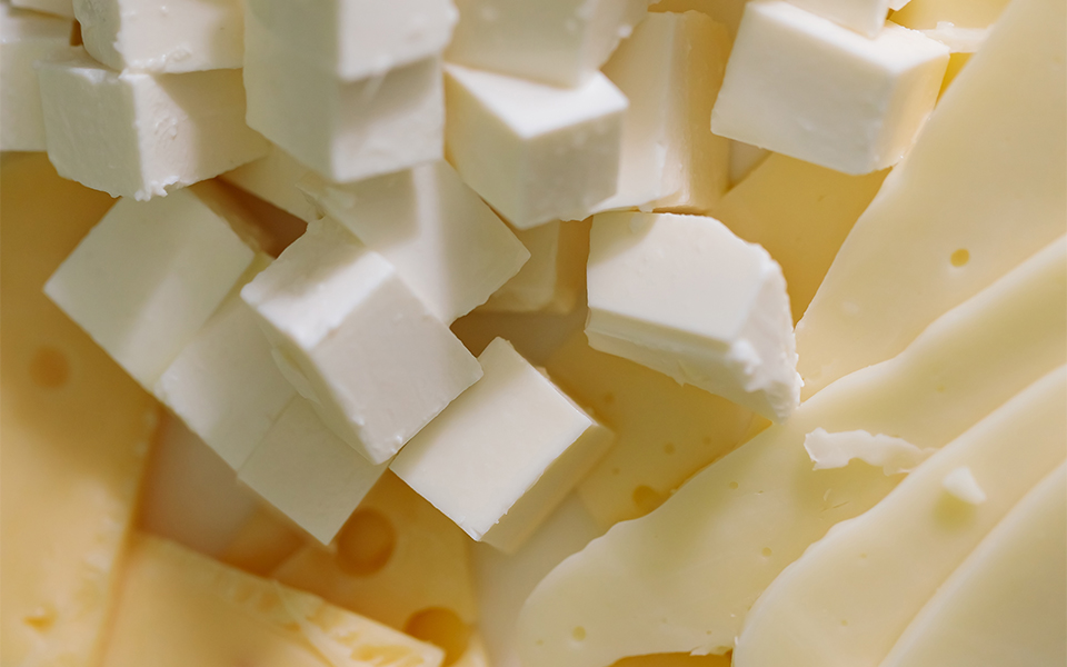 a pile of cheese cubes