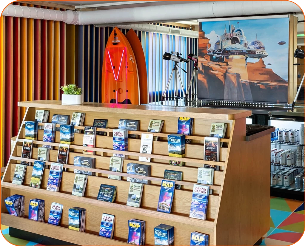 a display of books on shelves in a store