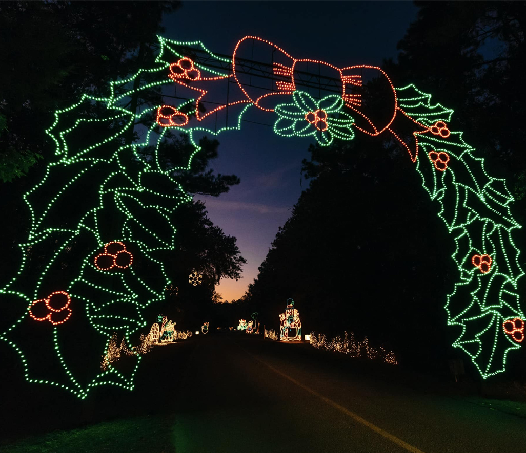 a christmas lights on a road