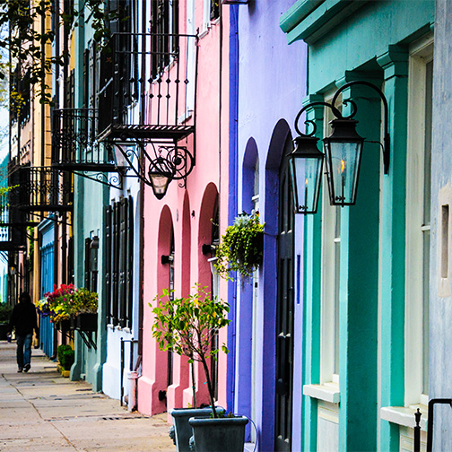 a street with colorful buildings