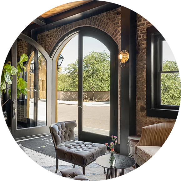 a room with a chair and a table