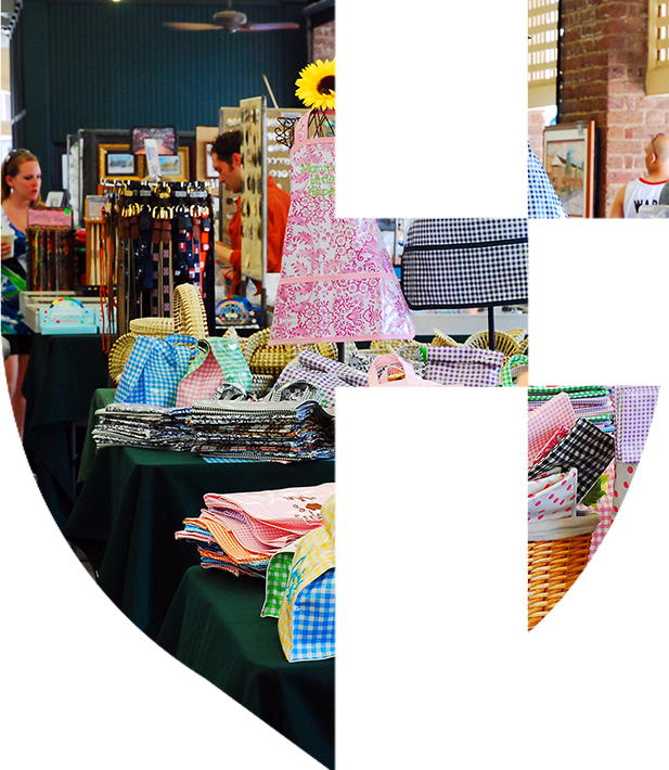 a market with handmade aprons