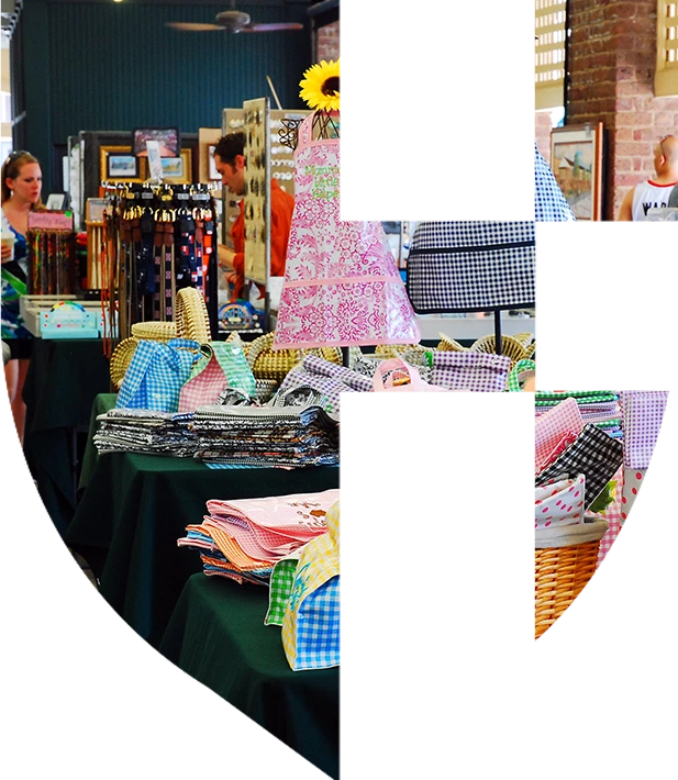 a market with handmade aprons