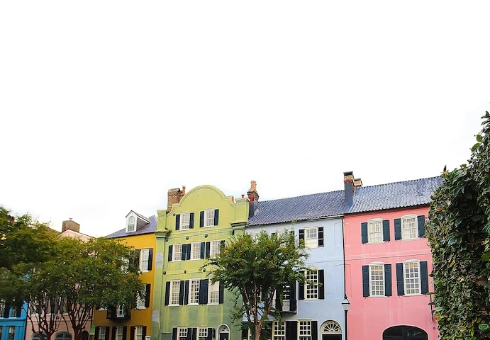 a row of colorful buildings