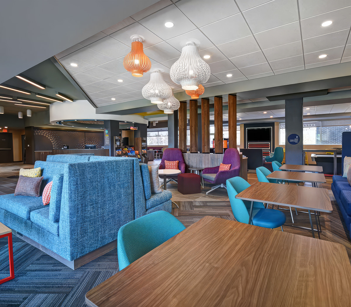 a room with tables and chairs