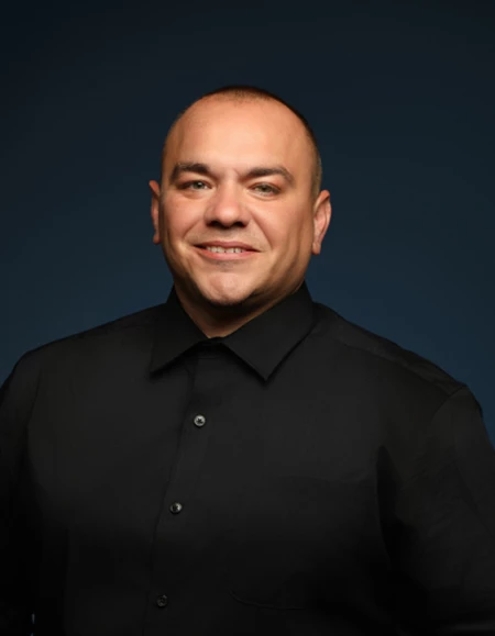 a man in a black shirt
