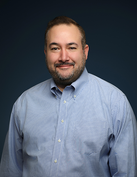a man in a blue shirt