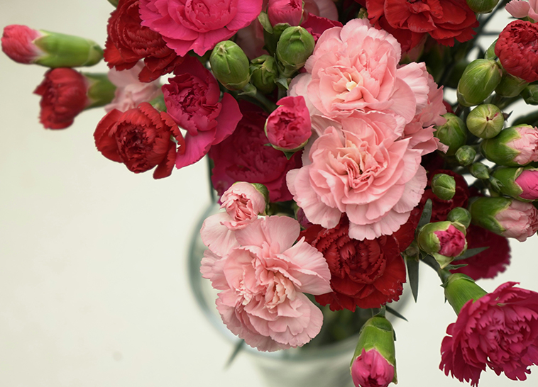 a bouquet of pink and red flowers