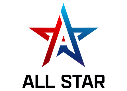 a red and blue star on a black background