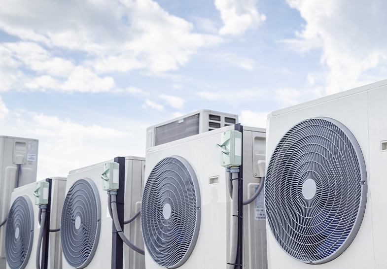 a group of air conditioning units