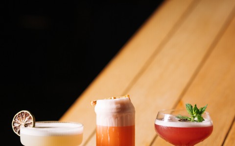 a group of drinks on a table