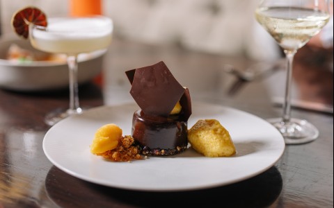 a plate of dessert on a table