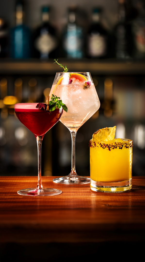 a group of drinks on a table
