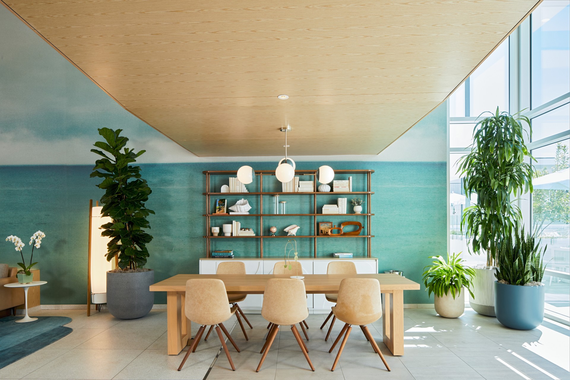 a room with a table and chairs