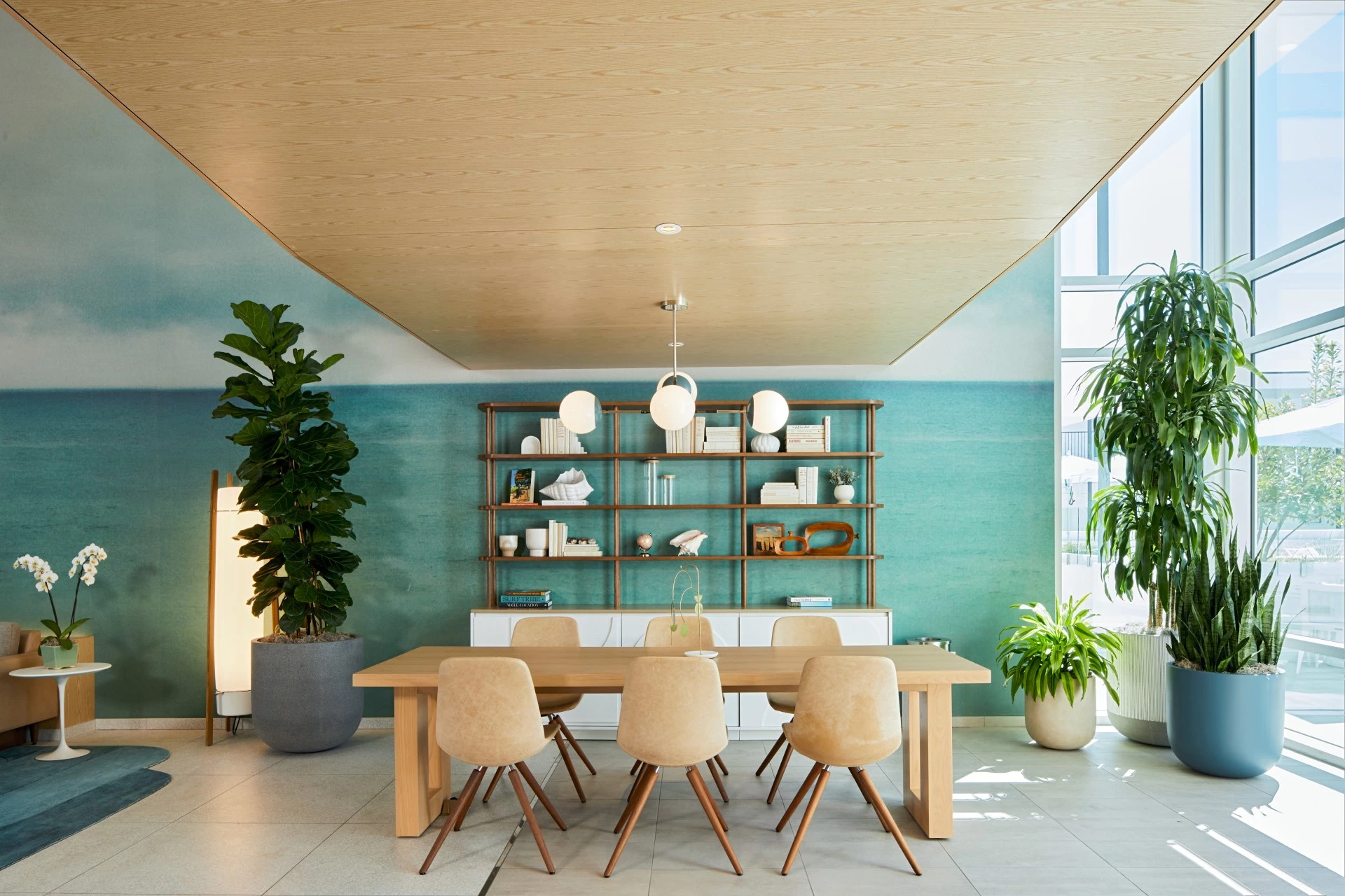 a room with a table and chairs