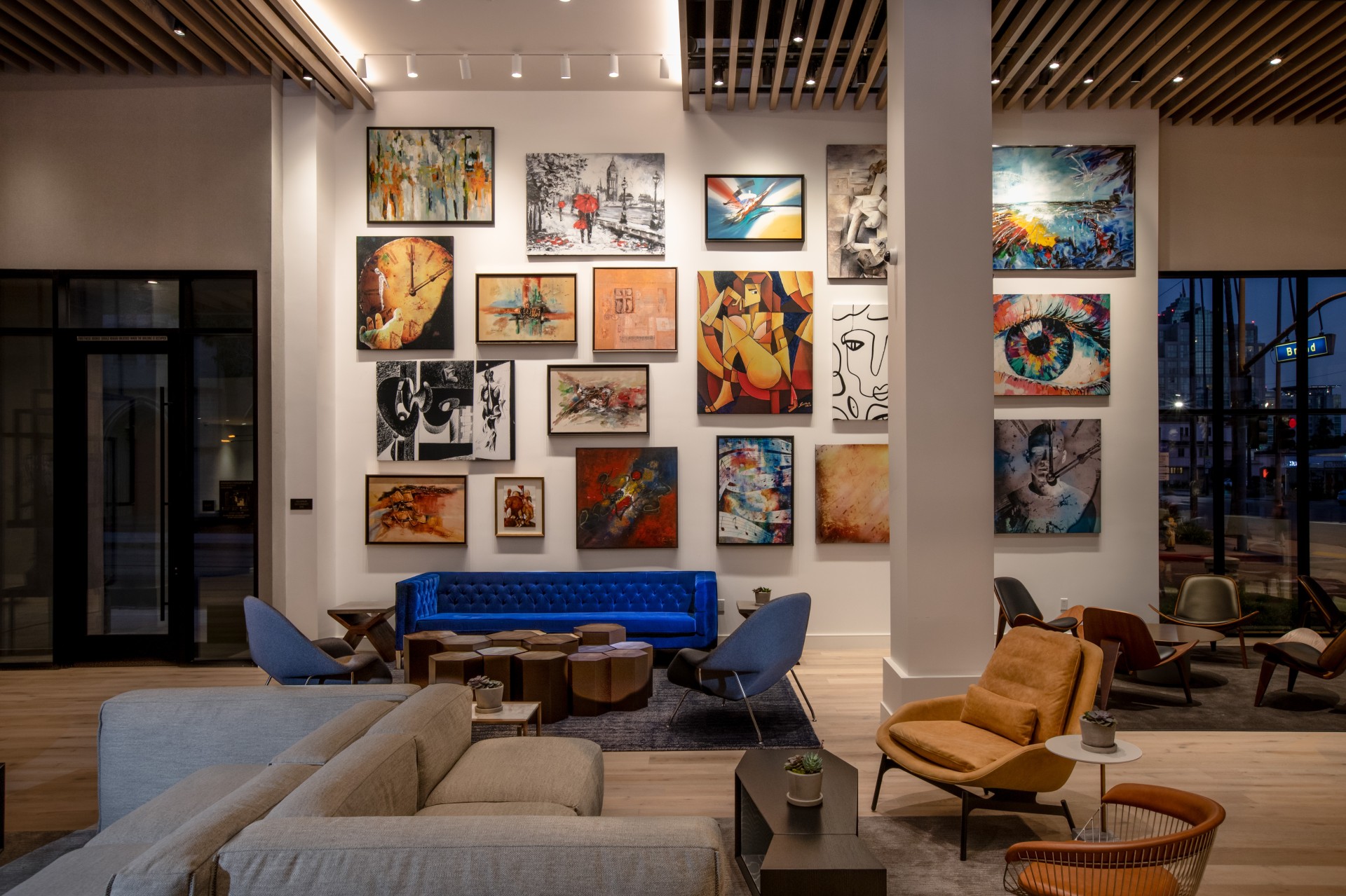 a room with art on the wall