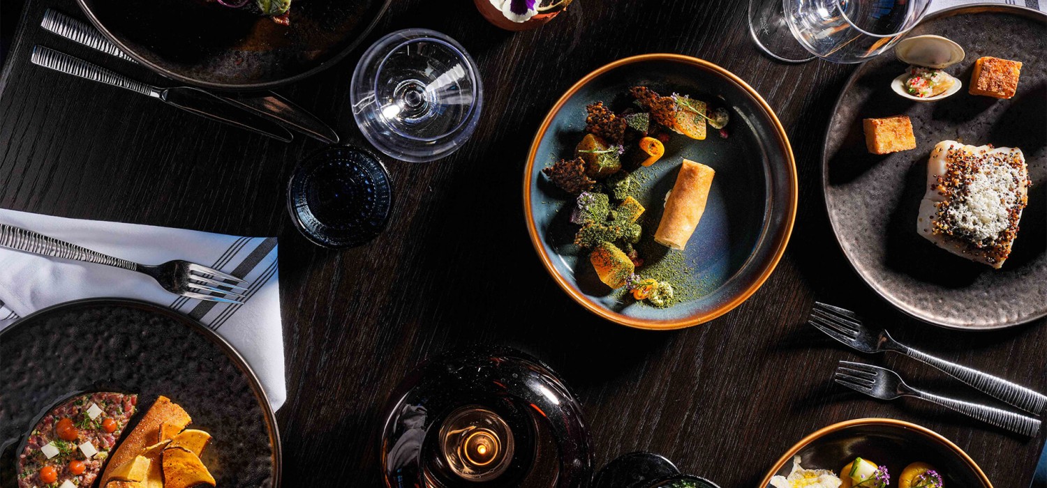 a table with plates of food