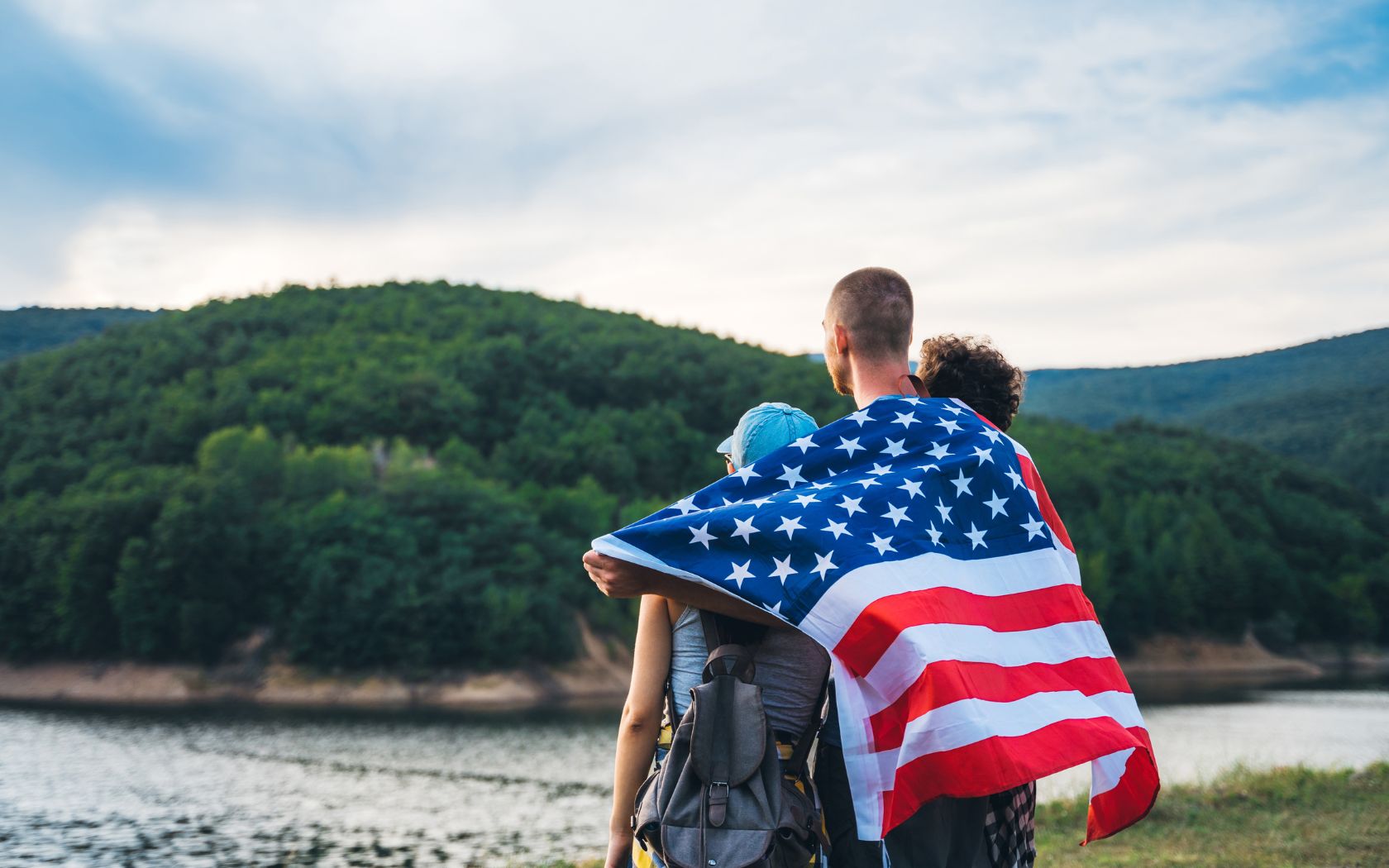 a man and woman with a flag