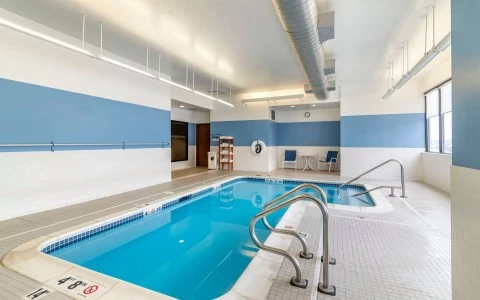 a swimming pool inside a building