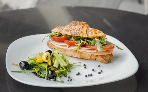 plated meal of a gourmet sandwich