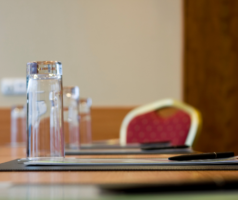 close up meeting table set up