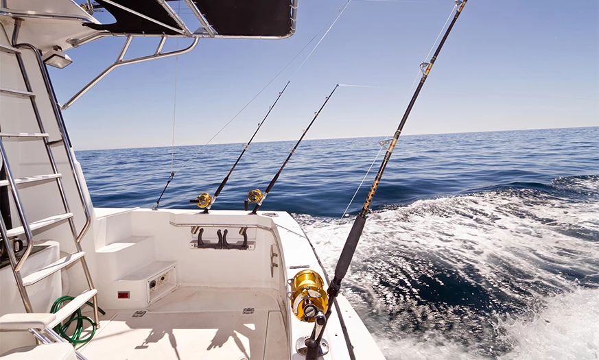 fishing poles on a boat