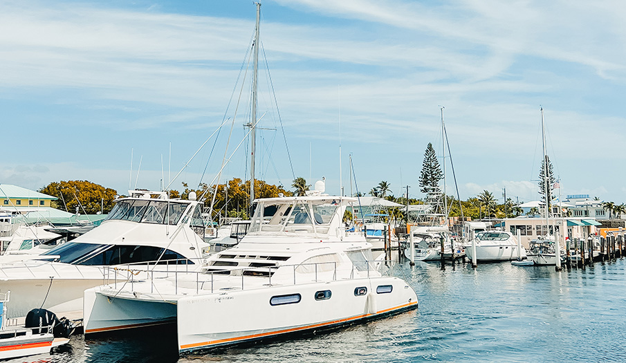 a group of boats in a harbor