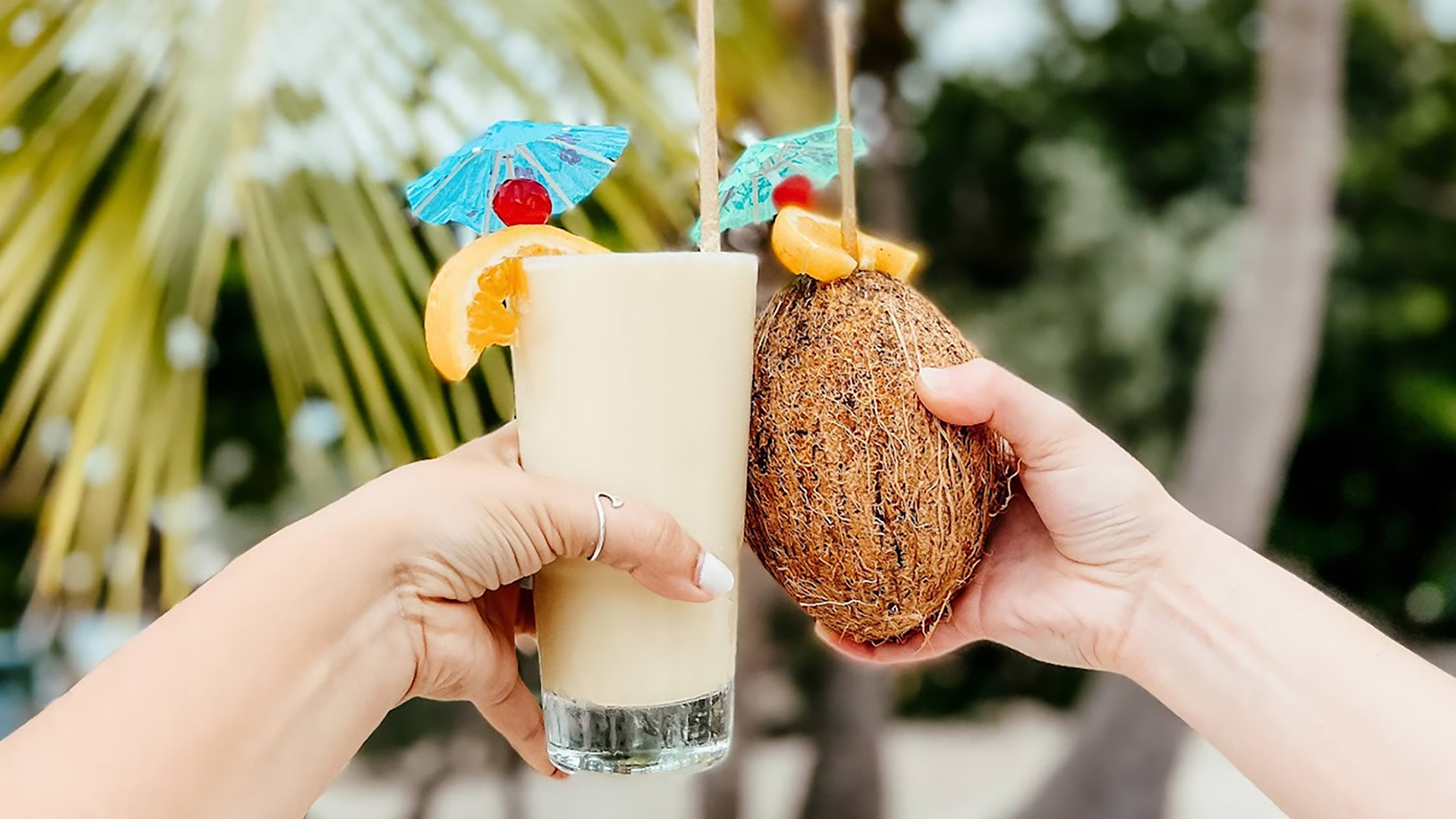 a coconut and a drink