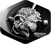 closeup of platter with noodles