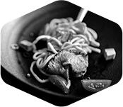 closeup of platter with noodles