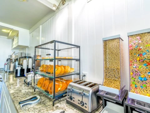 a display case with bread and cereals