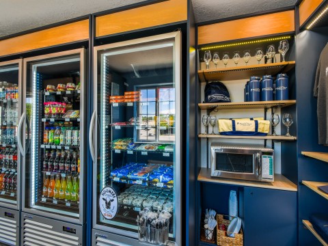a refrigerators with drinks and beverages