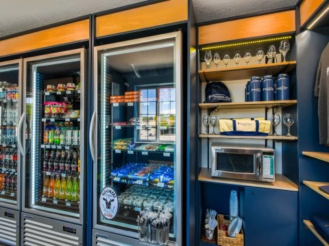 a refrigerators with drinks and beverages
