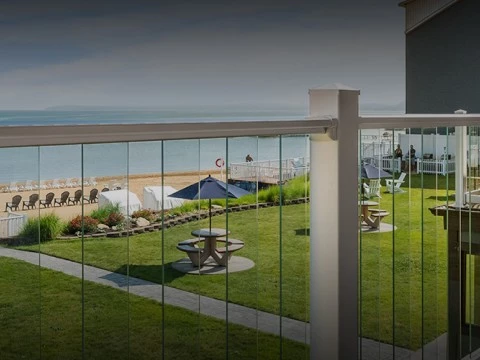 a view of a beach from a balcony