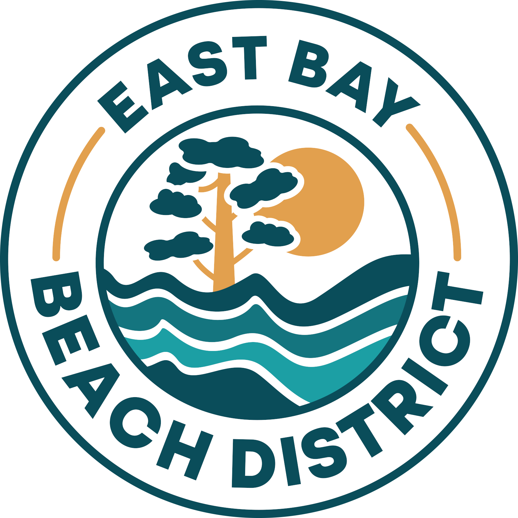 a logo with a tree and waves