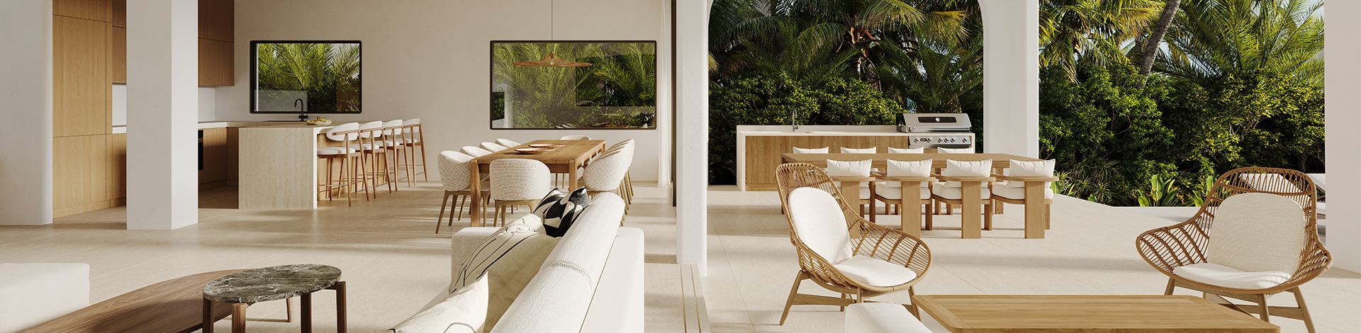 a room with white furniture and a large window