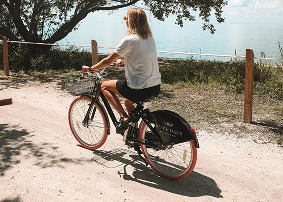 a woman riding a bicycle