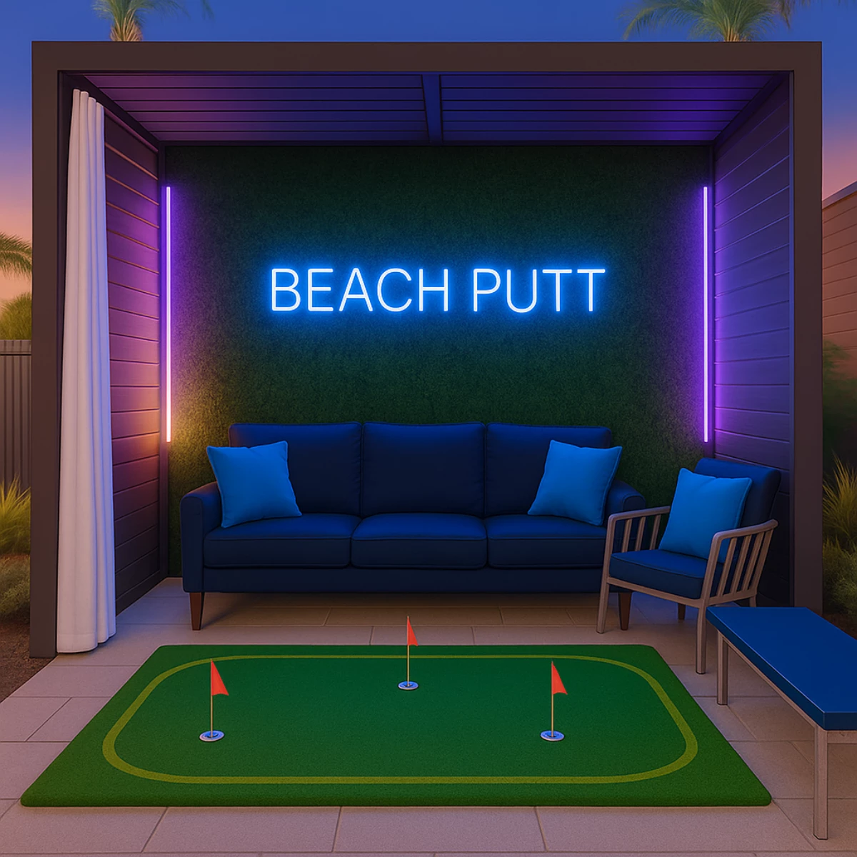 a couch and golf course