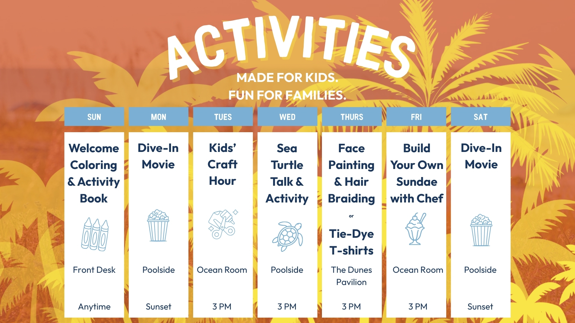 a schedule of activities on a poster